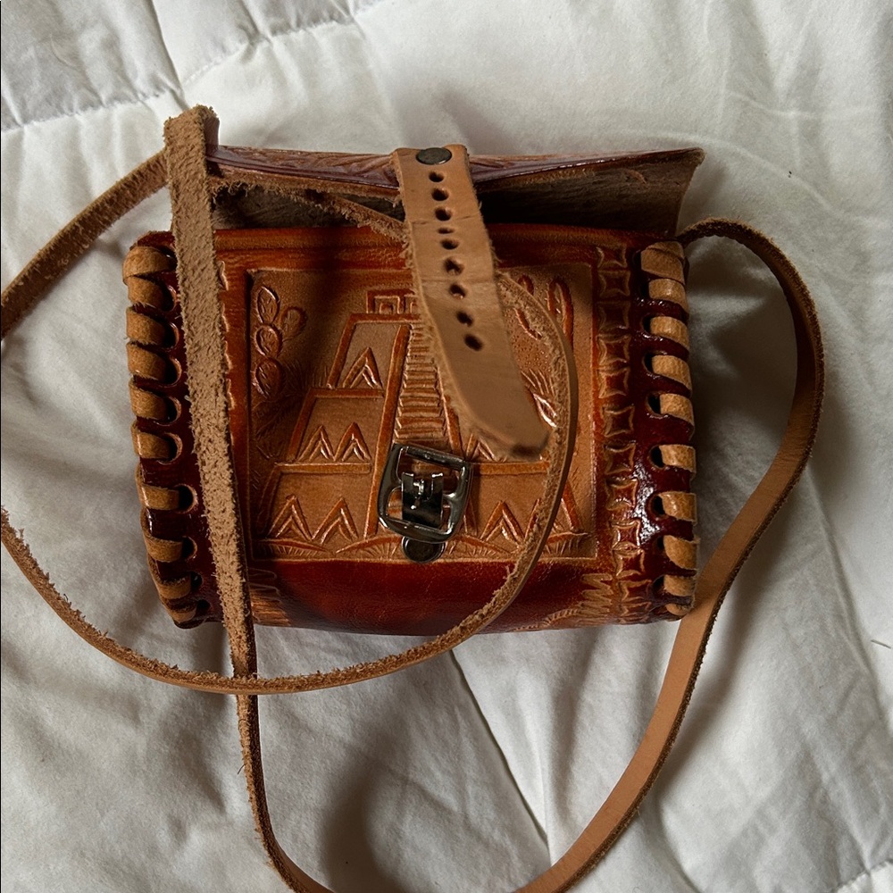 Handcrafted Brown Leather Crossbody Mexican small purse